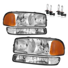 Headlights W/Bulbs for 1999-2007 GMC Sierra, for Chrome - With H/L Beam Bulbs