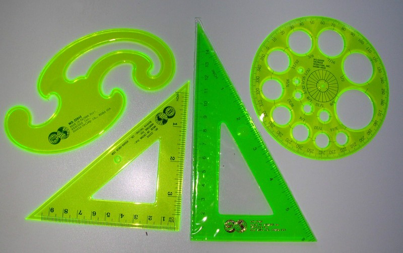 NOS 5 Sets student size drafting tools triangles circles French curves & pencils