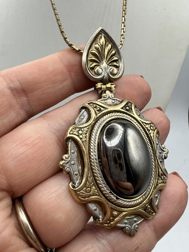 Hematite Vintage Mixed Metal Unique Pendant Necklace - Picture 2 of 5