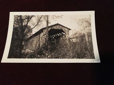 RPPC c1916 Covered Bridge, Vintage Real Photo Creepy Standing Man