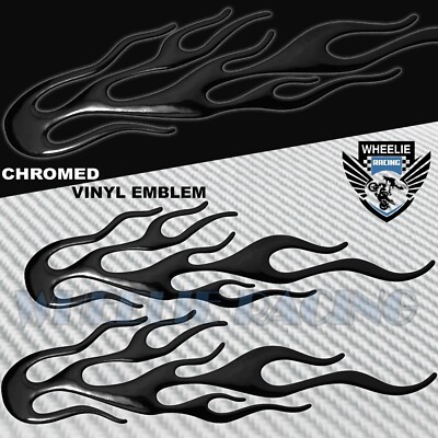 2X 6.25'' 3D POLISHED ABS/SHINY EMBLEM DECAL LOGO FENDER STICKER FIRE/FLAME BLACK