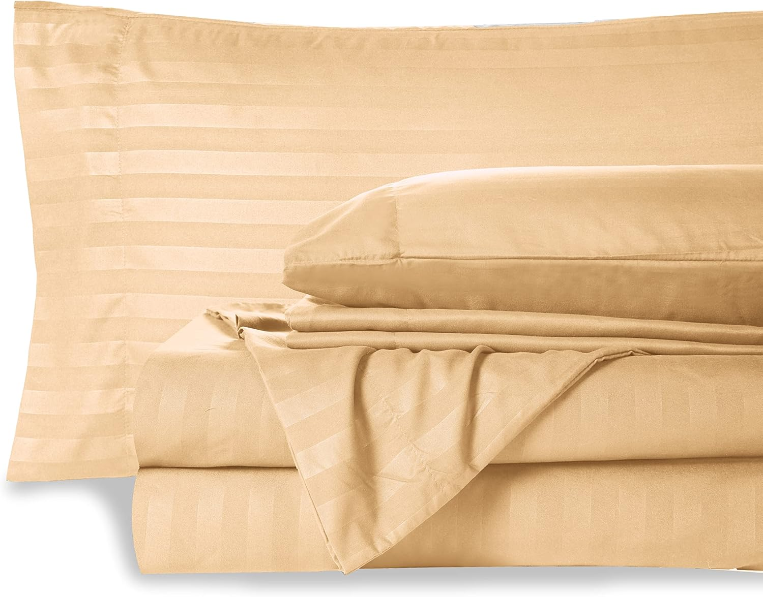 Queen Stripe Sheet Set - Luxury Hotel 1800 Premier Bedding Sheets & Pillowcases