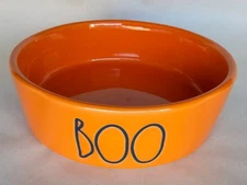 Rae Dunn Pet Cat Dog Bowl Dish Orange Halloween BOO.