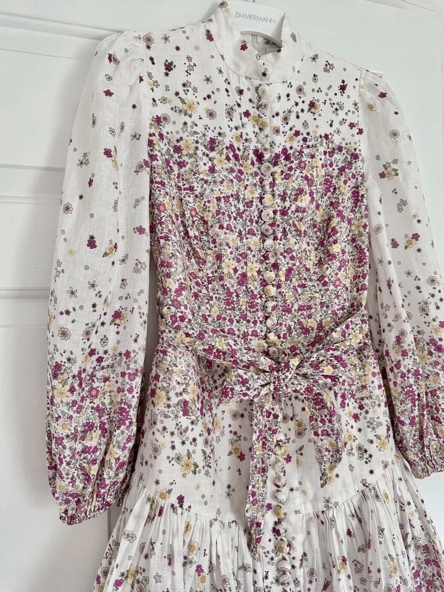 NWOT $795 Zimmermann Carnaby Pink Floral Linen Mini Dress