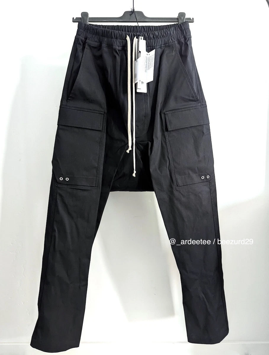 *NWT* RICK OWENS CARGO DRAWSTRING LONG PANTS FW22 STROBE (BLACK, 48)