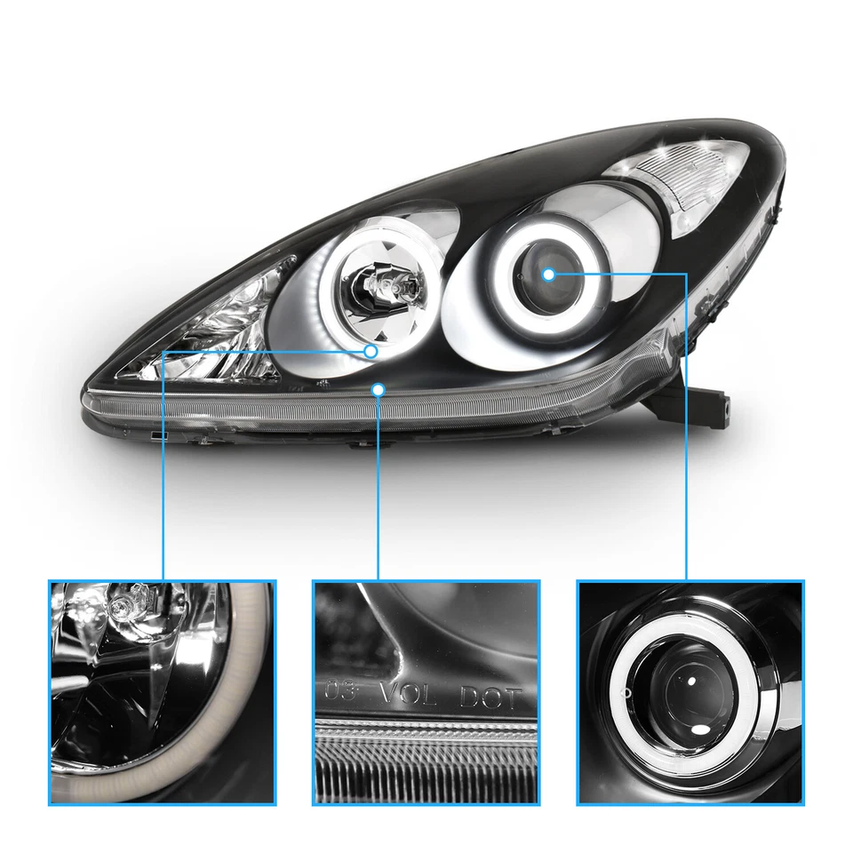 [LED Halo Ring]For 2002 2003 Lexus ES300/04 ES330 Black Projector Headlights Foto 4 de 4