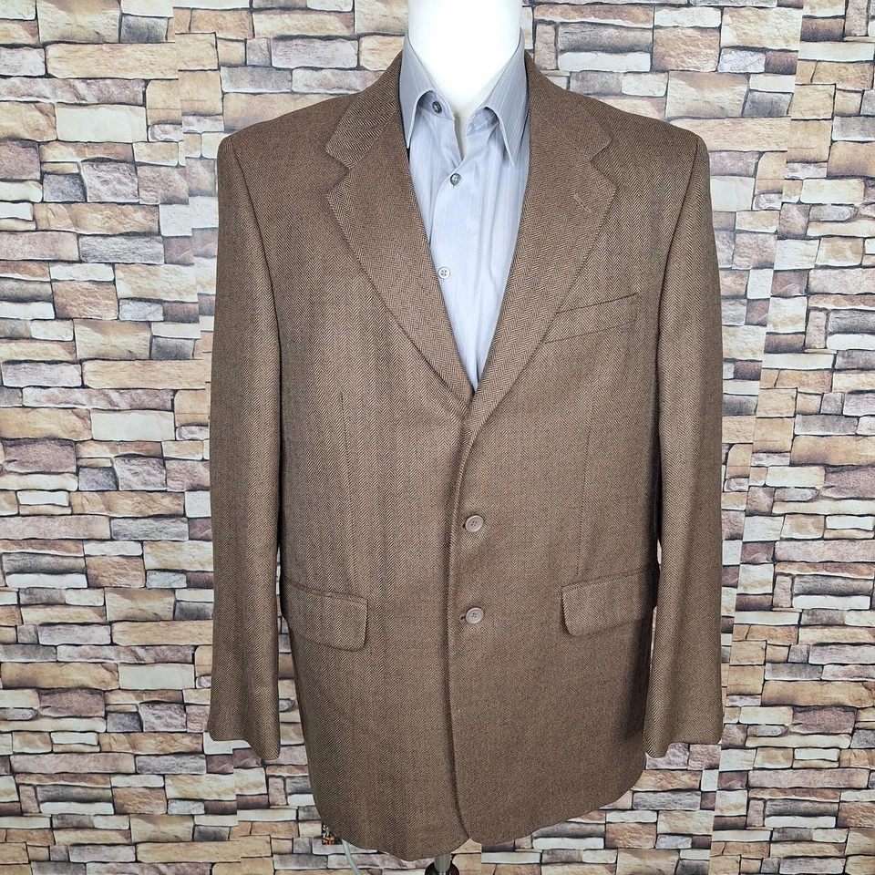 Jaqueta masculina Oleg Cassini esporte 44L marrom lã espinha de peixe cashmere - Imagem 2 de 4