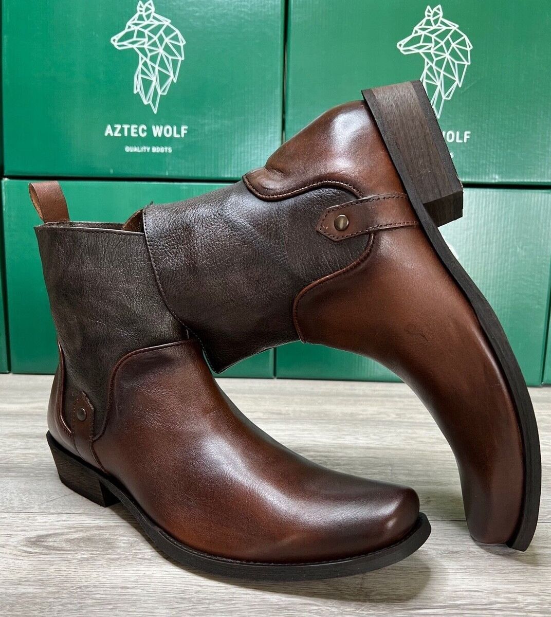 Men's Ankle Boots Genuine Leather Western Square Toe Zipper Men's Ankle Boots Genuine Leather Western Square Toe Zipper