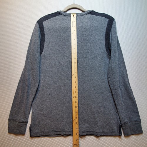 Retrofit Men Long Sleeve Henley Shirt Small Grey Black Stripe Long Sleeve Cotton - Picture 5 of 11