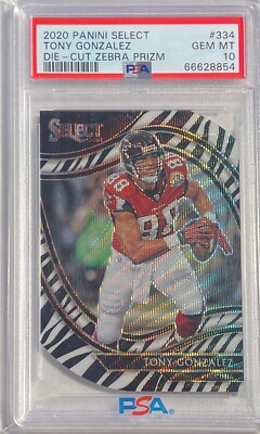TONY GONZALEZ 2020 PANINI SELECT DIE CUT ZEBRA PRIZM SSP #334 PSA