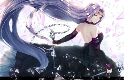 Anime black dress long hair purple fatestay night tattoo Playmat Game Mat Desk
