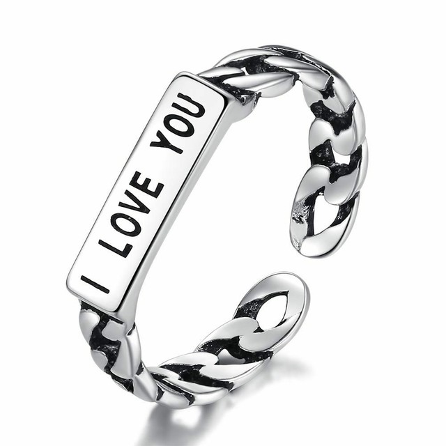 I LOVE YOU Vintage S925 Sterling Silver Finger Ring Open