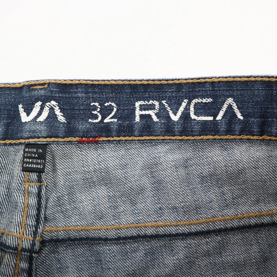Мужские джинсы RVCA 32x30 прямые штанины синие эластичные джинсовые с нашивкой рабочая одежда коньки - Изображение 4 из 4