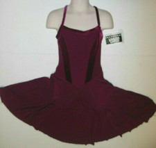 SPANDEX VELVET CAMISOLE LEOTARD W/ATTACHED CIRCLE SKIRT WINE DANCE DRESS