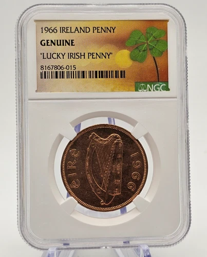 🍀”Lucky Irish Penny” - NGC - 1966 - Ireland 1p - Uncirculated - St. Patrick’s