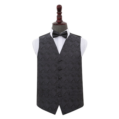 DQT gewebte Blumen Paisley anthrazitgrau Herren Hochzeit Weste & Fliege Set
