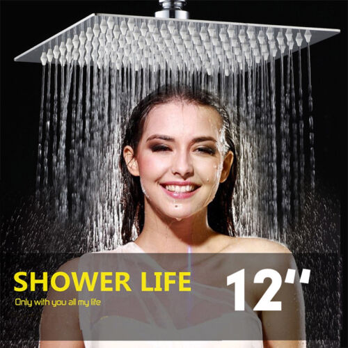 12“ Square Stainless Steel Bathroom Chrome Rain Shower Head Mixer Faucet Silver - Picture 1 of 8