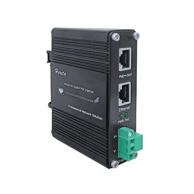 Hardened Industrial Gigabit PoE++ Injector 12-48VDC Input with DIN-Rail and W...