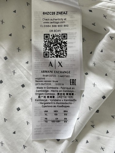 AX Armani Exchange Mens White Long Sleeve Shirt XL Slim $90 - Picture 9 of 11