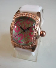 Men's Stones White Silicone Band Pink & Green Dial Fashion Casual Hip Hop Watch