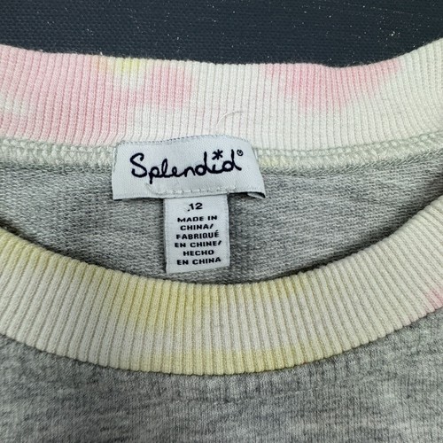 Splendid Girls Sweatshirt Size 12 Gray Tie Dye Trim Crewneck Pullover Casual - Picture 3 of 10