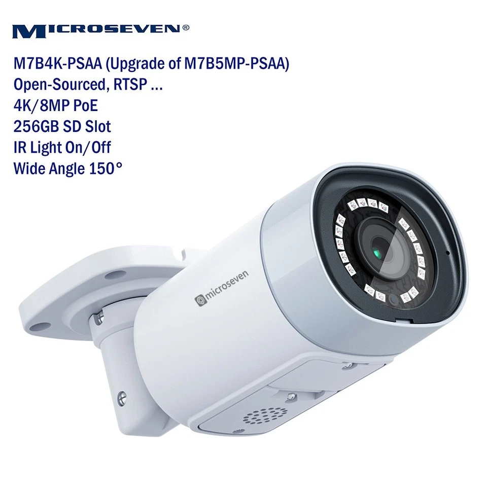 4 Microseven 8MP HD 3840x2160 [PoE] IP Camera 2 Two-Way Audio SD Slot Alexa 150° - Image 2 of 4