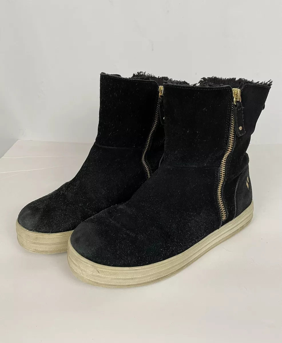 Skechers Double Up Fall in Line Mid Length Black Suede Bootie Sneakers Size 7.5