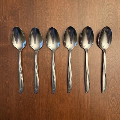 Oneida Community Twin Star Teaspoons Stainless Flatware 6 pc Lot Atomic MCM