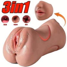 3in1 Realistic Pocket Pussy Male Masturbator Oral Vagina Adult Sex Toys for Men
