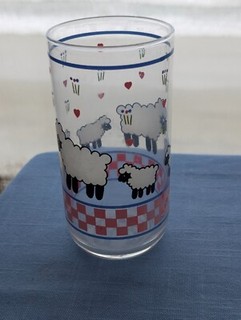 Anchor Hocking Clear Country Sheep rojo vasos a cuadros granja