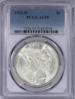 1922-D Peace Dollar $1 PCGS AU55 - Beautiful Lustrous Coin!