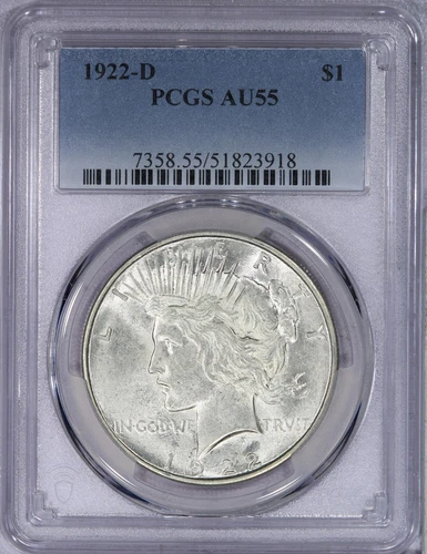 1922-D Peace Dollar $1 PCGS AU55 - Beautiful Lustrous Coin!