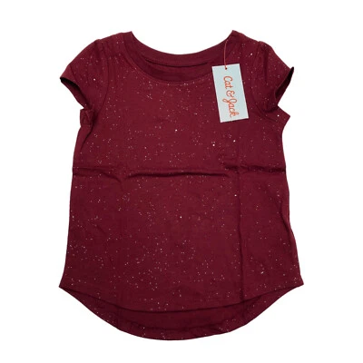 Cat & Jack Toddler Girls Size 3T Crew Neck T-Shirt Sparkle Maroon Hotmelt