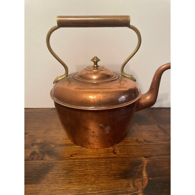 Antique Copper Kettle with a Rolled Handle and a Gooseneck Spout