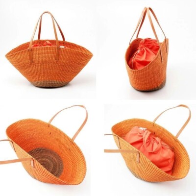 MUUN SOPHIA Basket Handbag Tote Bag Purse Natural Fiber w/Inner Bag Orange NWOT
