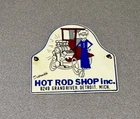 VINTAGE HOT ROD SHOP GRANDMOTHER PORCELAIN SIGN CAR GAS TRUCK OIL