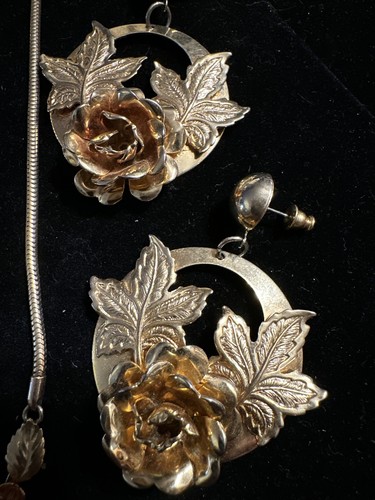 Vintage Roségold und goldfarben Blume Halskette und Pin Schmuck Halbschmuck - Bild 3 von 7