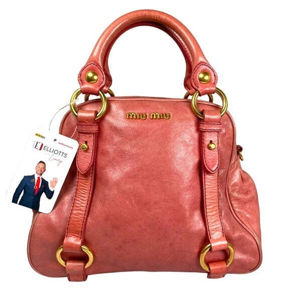 Miu Miu Pink Watermelon Gold Distressed Leather Crossbody Purse Zippy Bag Purse