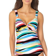 Anne Cole Women's Multi Color Striped Twist Front Underwire Tankini Top 34B/32C