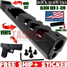 ROCK SLIDE USA RS2 RMR OPTIC CUT Slide for GLOCK 19 Gen 3 Black + CHANNEL LINER