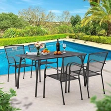 5 Piece Outdoor Patio Outdoor Dining Set Table Stackable Chairs w/ Umbrella Hole