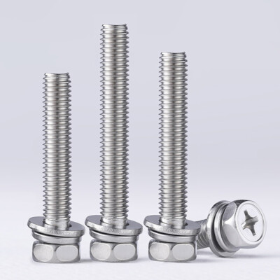 M3 M4 M5 Phillips Hex Head Screws With Flat & Spring Washers A2 Stainless Steel