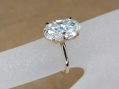 10K Yellow Gold 5Ct Oval Cut Halo Lab Created Diamond Solitaire Engagement Ring - Picture 3 of 7