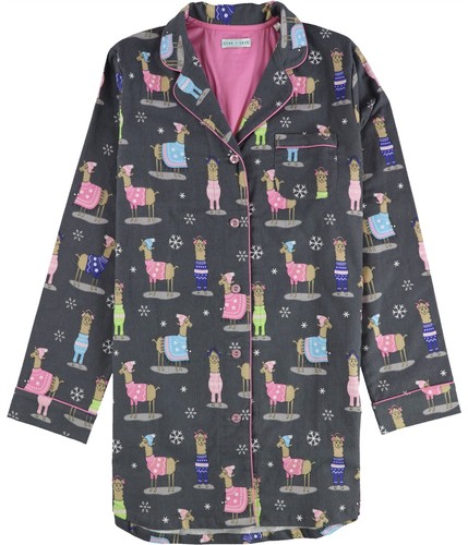 Star + Skye Womens Llamas In Sweaters Pajama Shirt Dress, Grey, Medium