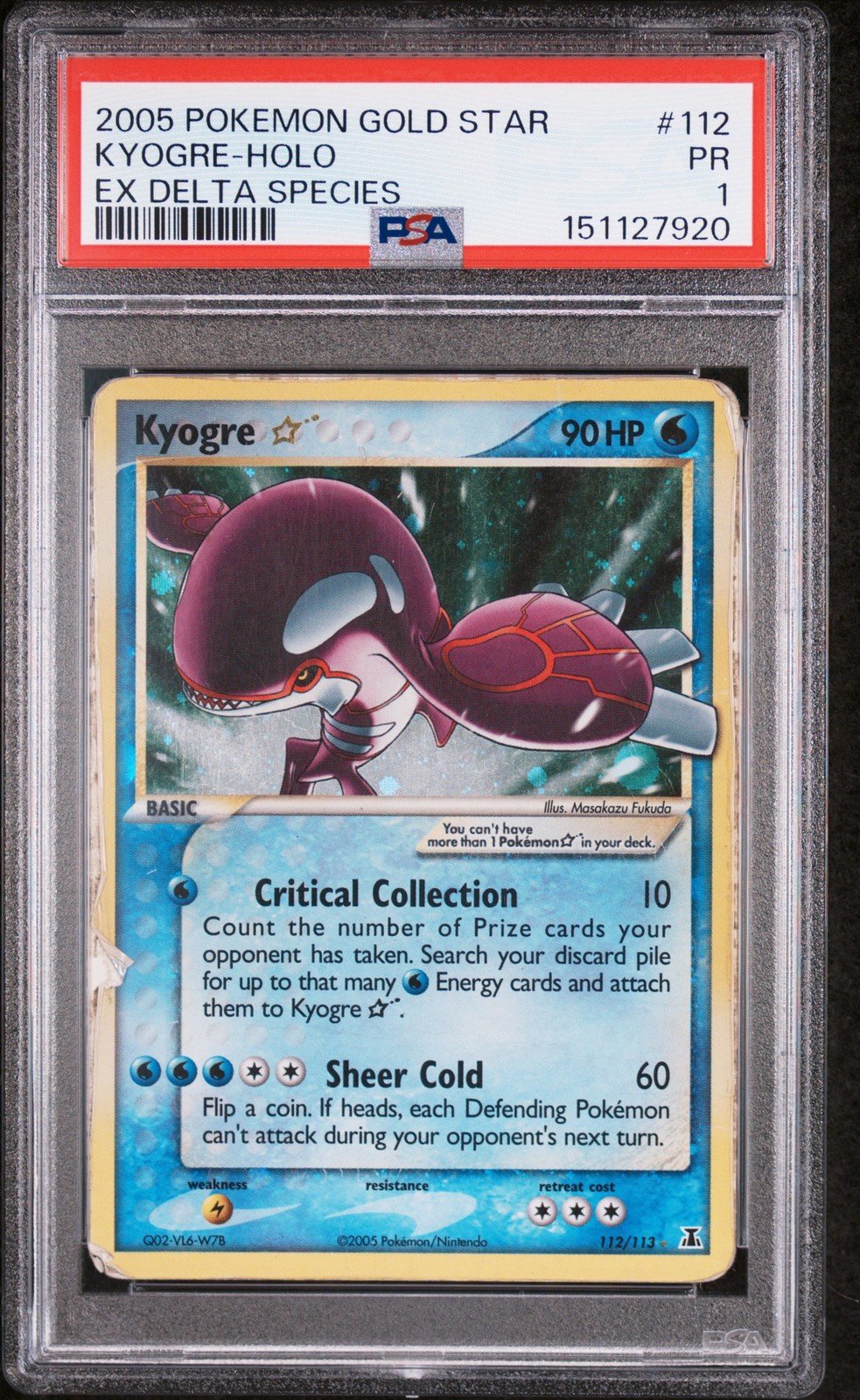 2005 POKEMON EX DELTA SPECIES GOLD STAR #112 KYOGRE-HOLO PSA 1