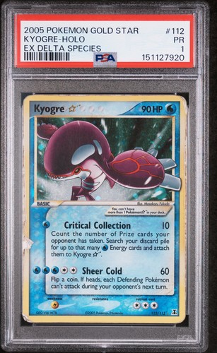 2005 POKEMON EX DELTA SPECIES GOLD STAR #112 KYOGRE-HOLO PSA 1