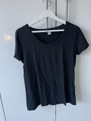 HM T-Shirt L Damen Schwarz Basic Slim Fit Tailliert Rundhals Stretch Top WIE NEU