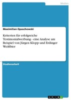 Maximilian Opaschowski | Kriterien FüR Erfolgreiche Testimonialwerbung - Eine...
