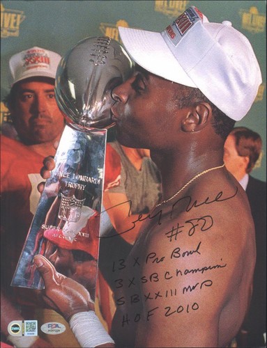49er Jerry Rice Signed 11x14 Photo Auto Multiple Inscriptions Super Bowl PSA COA