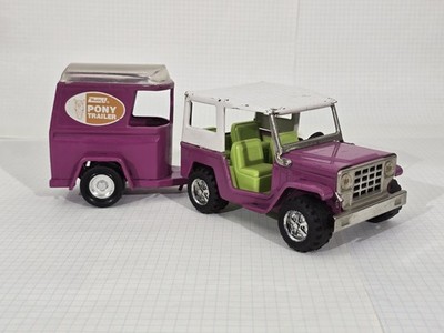 Buddy L Jr Pony Trailer with Sportster Jeep Vintage Pressed Steel Purple